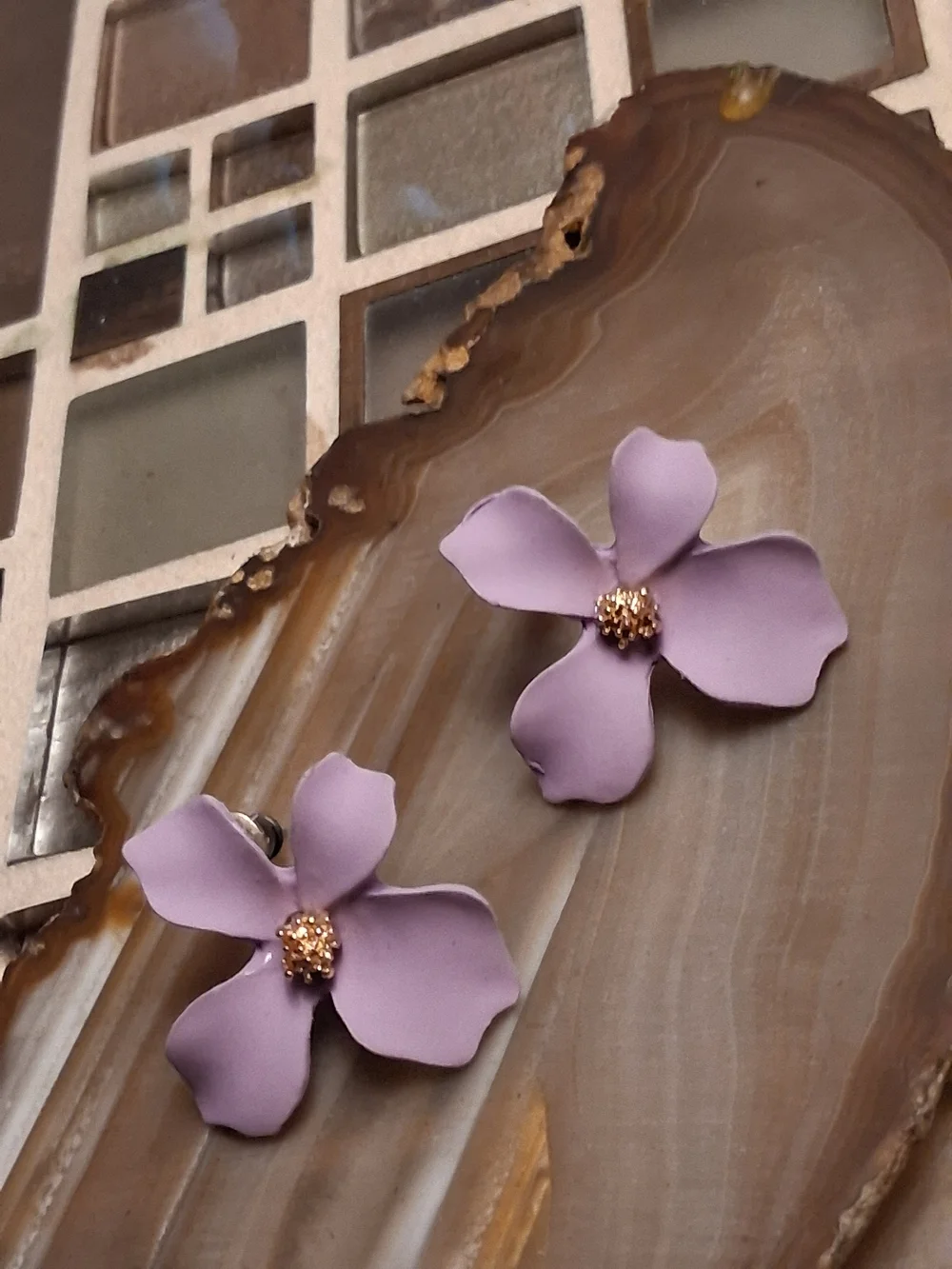 Artisan Lavender Floral Petal Stud Earrings - Women Jewelry